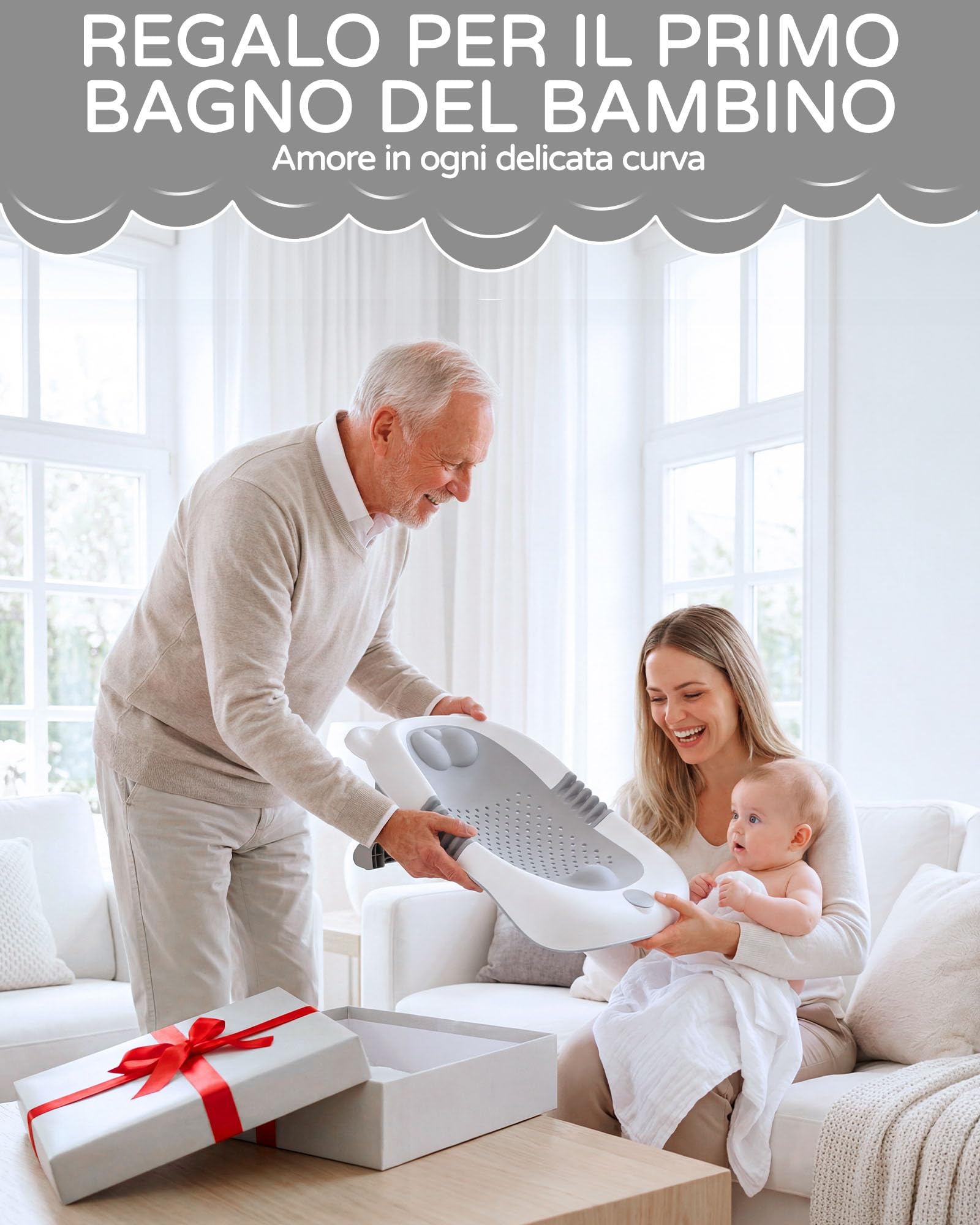 Vaschetta da bagno pieghevole per Neonato con supporto, vaschetta da bagno per Bambino con sedile antiscivolo e ventose, 0-6 mesi: articoli indispensabili per neonati, ideale come Bambino appena nato