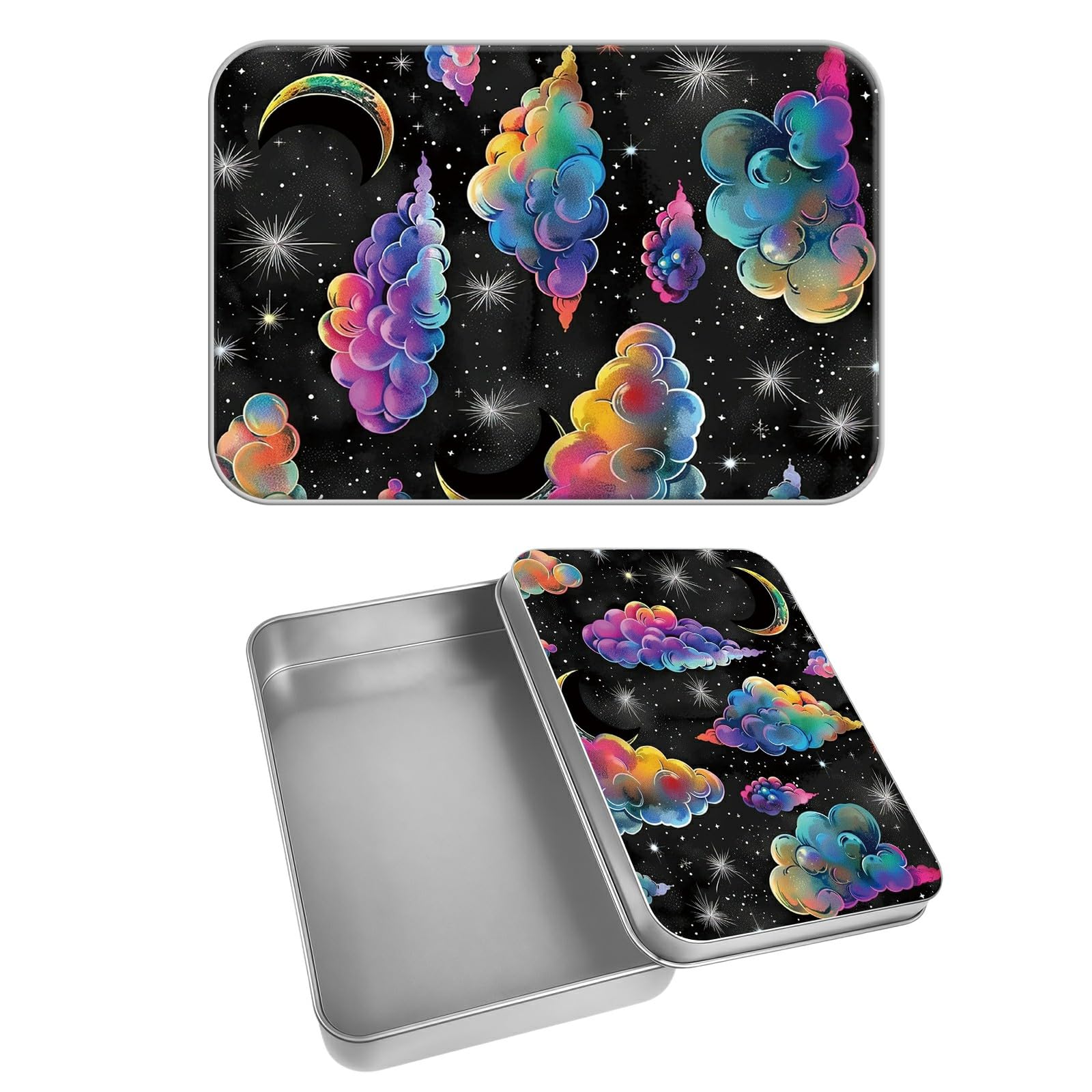 Rectangular Metal Tin Box with Removable Lid, Color Cloud Sky Decorative Printed Metal Storage Container for Cash Ticket Credit Card Check 3.46 x 2.36 x 0.7 inch– Single Pack