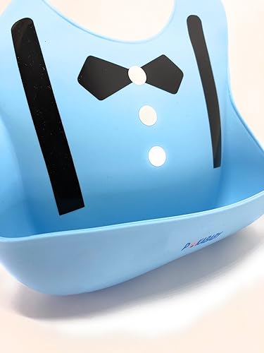 Miniatura 4 de Baberos impermeables para niños pequeños, babero de silicona, se adapta a hasta 6 años (traje azul)