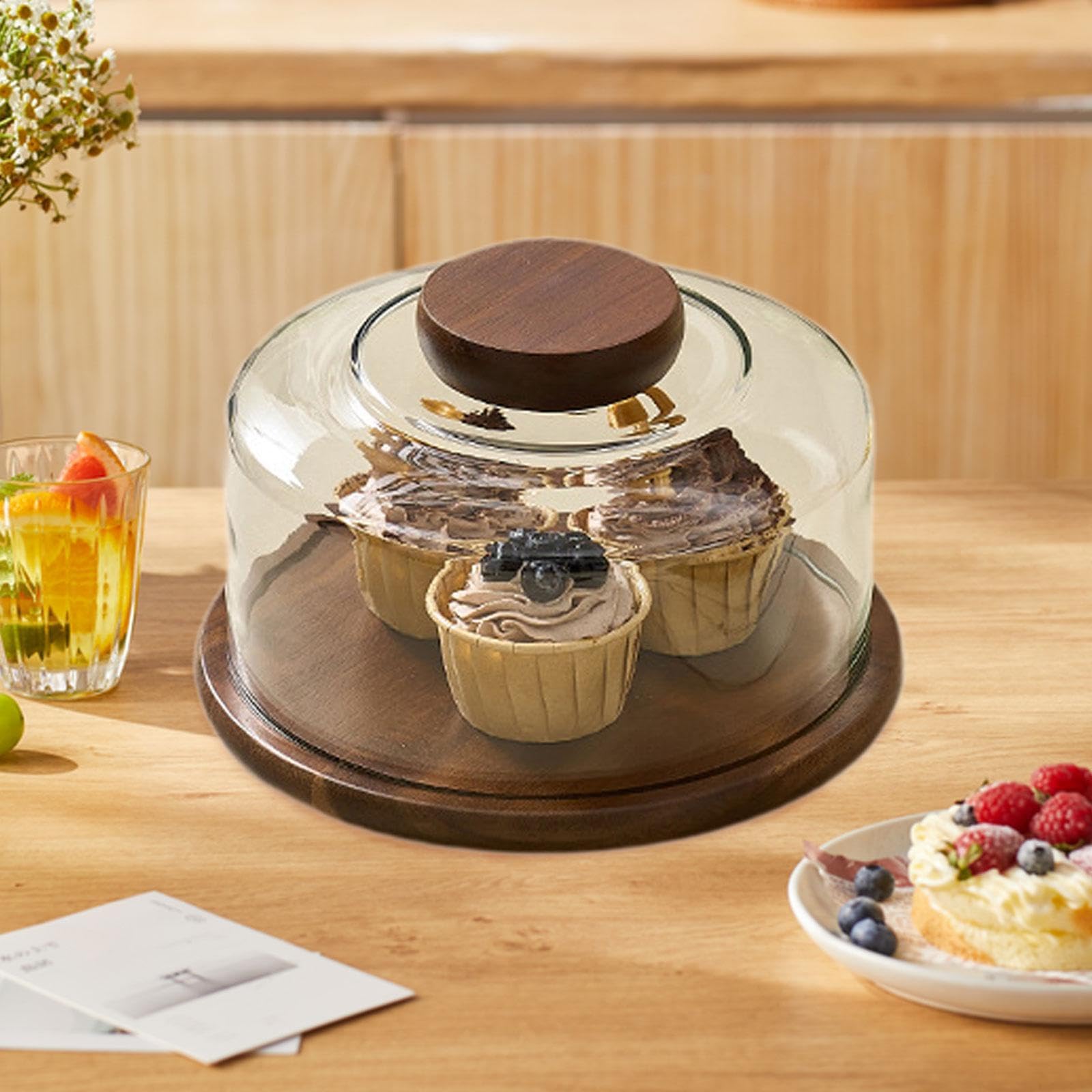 Soporte para Pasteles con Tapa Abovedada, Expositor, Bandeja para Servir Postres, Plato de Madera para Decorar Pasteles, Ideal para Bodas, Cumpleaños, Claro, Individual
