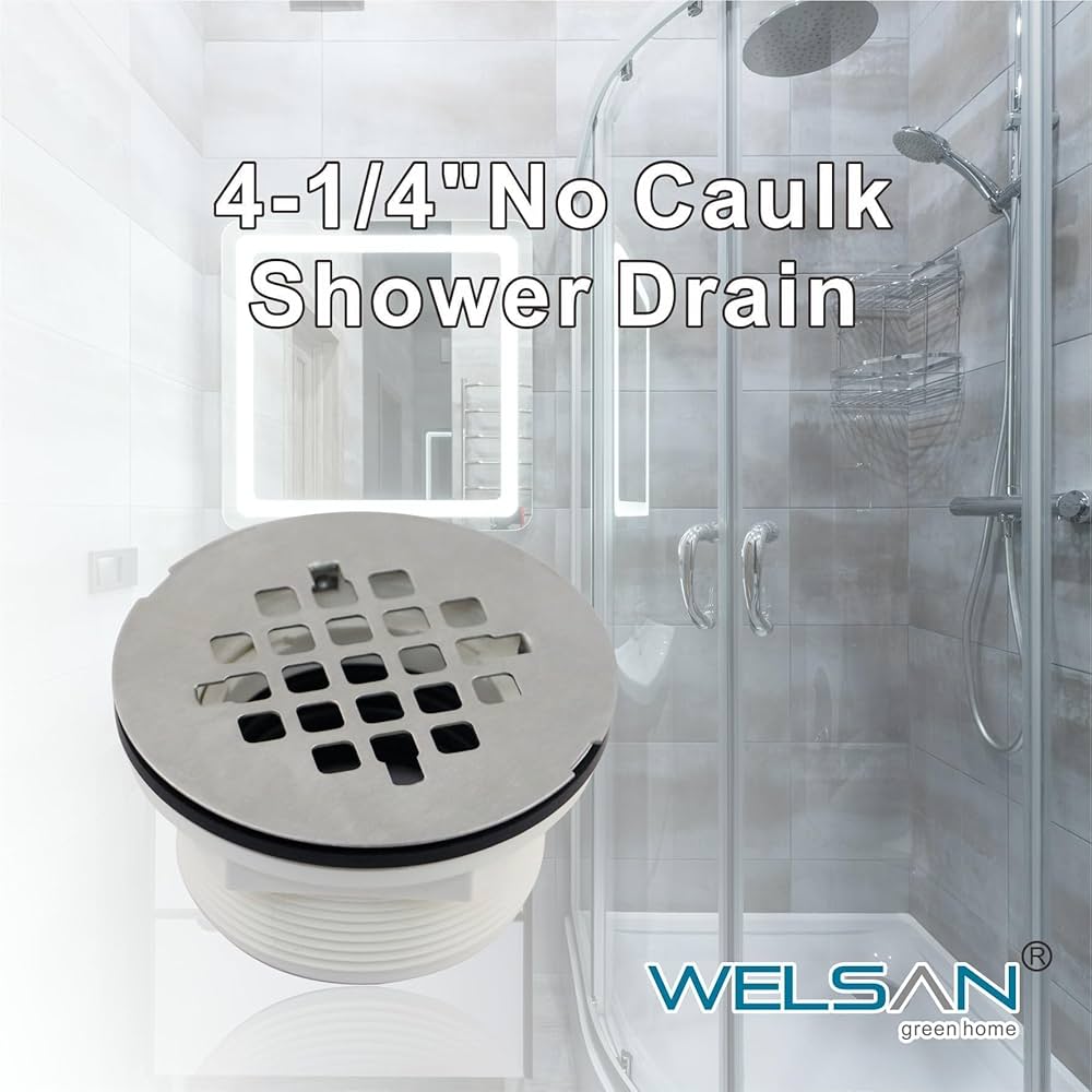 TAKEれんこん Uni-Green Chrome 4 Inch Square Shower Drain with PVC Flange