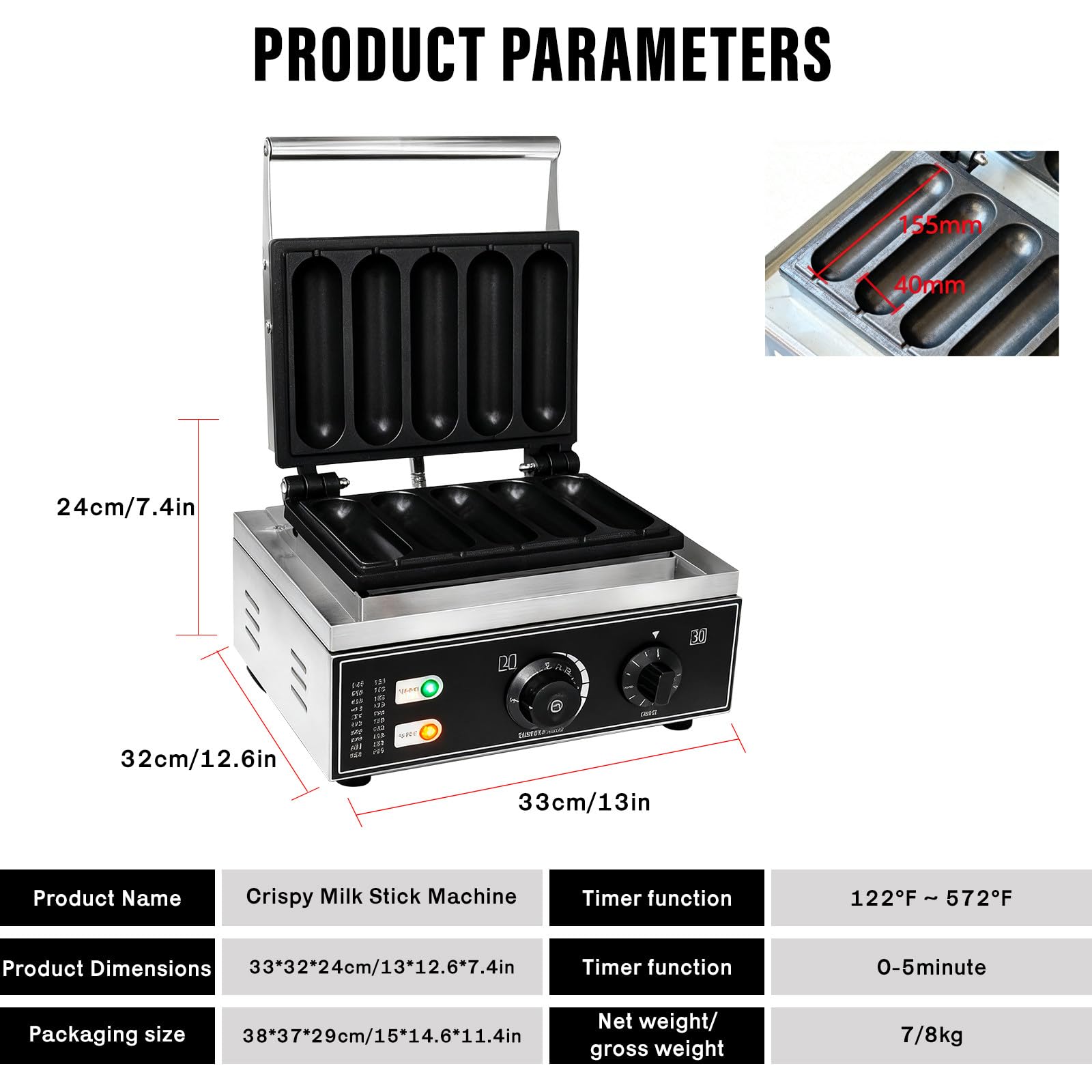 Máquina para Hacer Gofres Comercial De Alta Resistencia, Paquete De 6, Potente Motor De 1550 W, Control De Temperatura Ajustable, Temporizador De 0 A 5 Minutos, Bandeja para Hornea