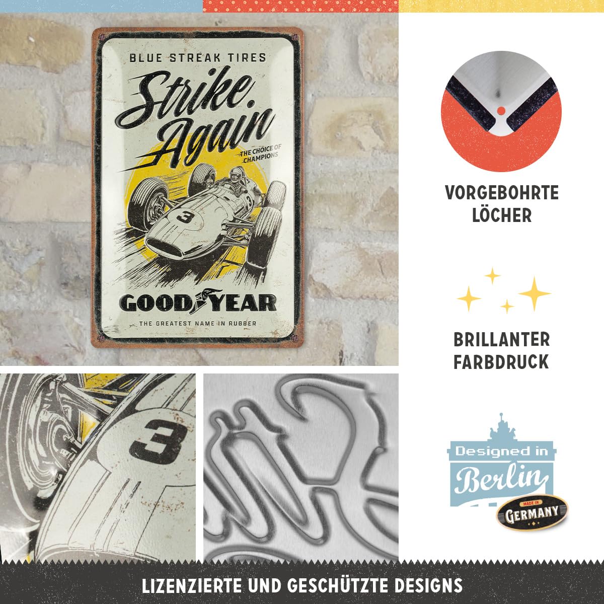 Nostalgic-Art Retro Blechschild Goodyear – 30x40 Cm, Aus Metall, Vintage-Design, Offiziell Lizenziert