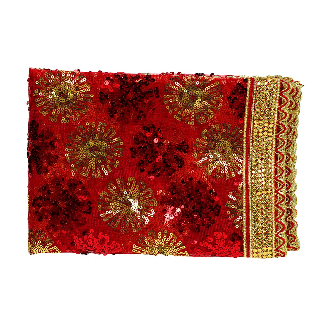 Grüne Chunri / Puja Tuch Mit Stickerei – Für Gebetsaltar, Statuen & Feste (18x38 Zoll)