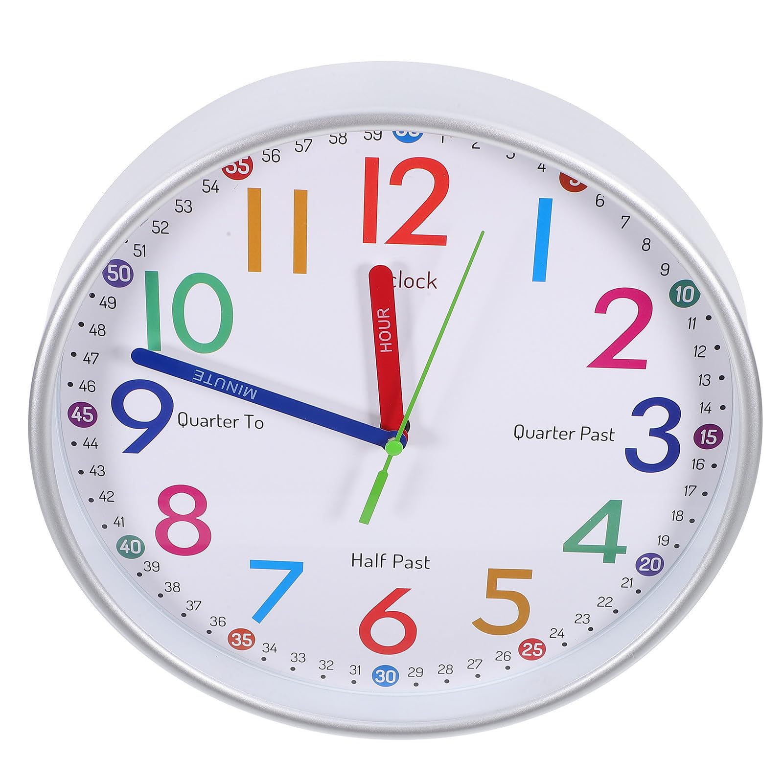 Horloge silencieuse blanche ronde pour l'apprentissage de la lecture de l'heure