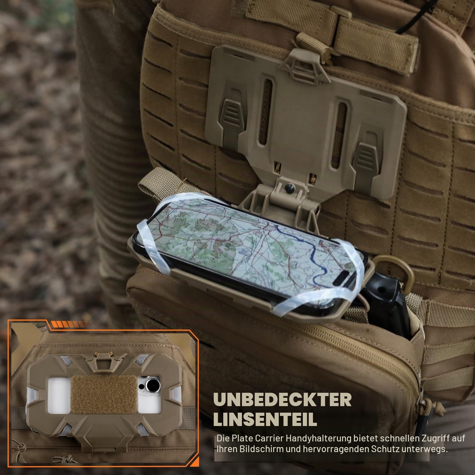 WYNEX Airsoft Plattenträger Handy Halterung, Taktische Molle Westen Zubehör, Chest Rig Handy Brusthalter für Mobiltelefone, Outdoor, Laufen, Wandern (Bildschirmgröße von 4,7"-6,7")