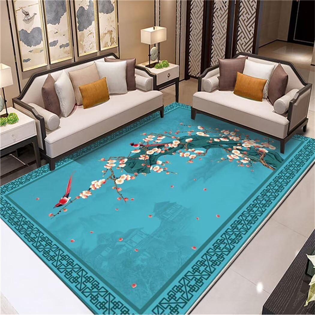Tapis à poils courts bleu motif simple 160x200cm pour chambre ado