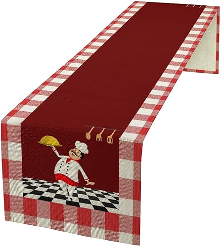 Vista 257 de Camino de mesa de chef de cocina, camino de mesa de chef grueso, decoración de granja, decoración de chef para la cocina, decoración de cocina