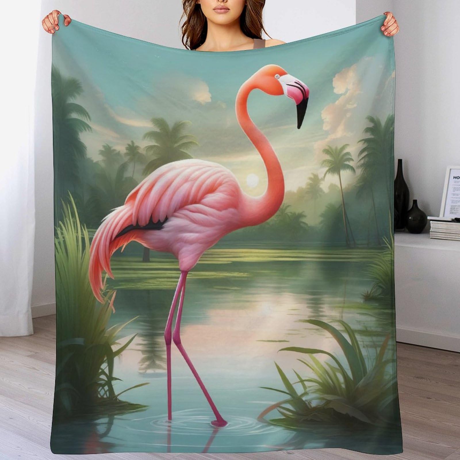 Couverture flamant rose en flannel polaire 180x200cm pour lit et canapé