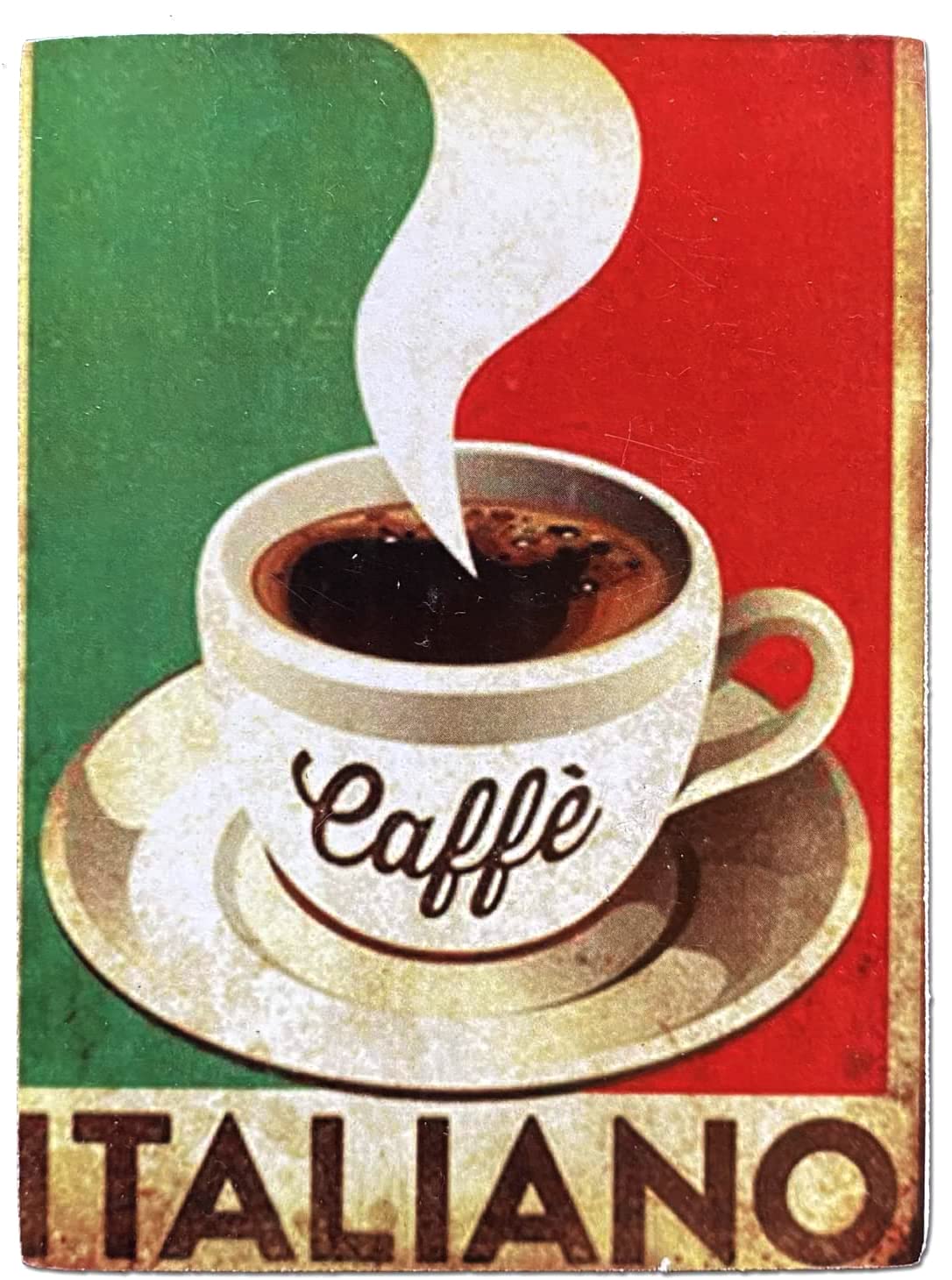 Calamita Vintage Caff&egrave; Italiano | Serie Kustom Art | Legno 10x6 Cm Per Frigorifero