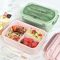 Vista 7 de Korlon Paquete de 2 loncheras Bento para niños, 47.3 fl oz, con cuchara y tenedor, 3 compartimentos para adultos, para cenar, trabajo, picnic