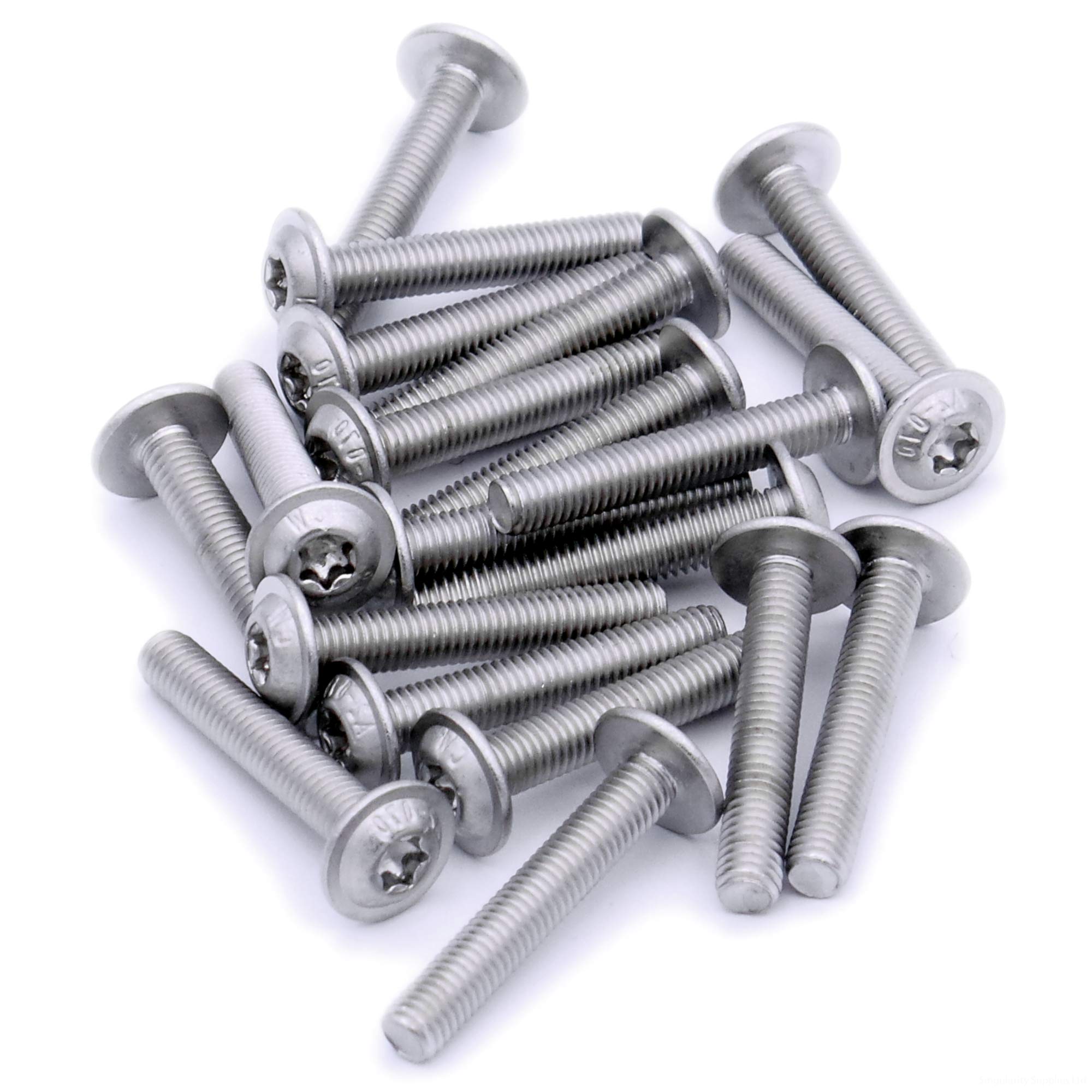 Singularity Supplies Silver M4 (4Mm X 12Mm) Flanged Tx Socket Button Machine Screw (Bolt) - Stainless Steel (A2) (Pack Of 20)