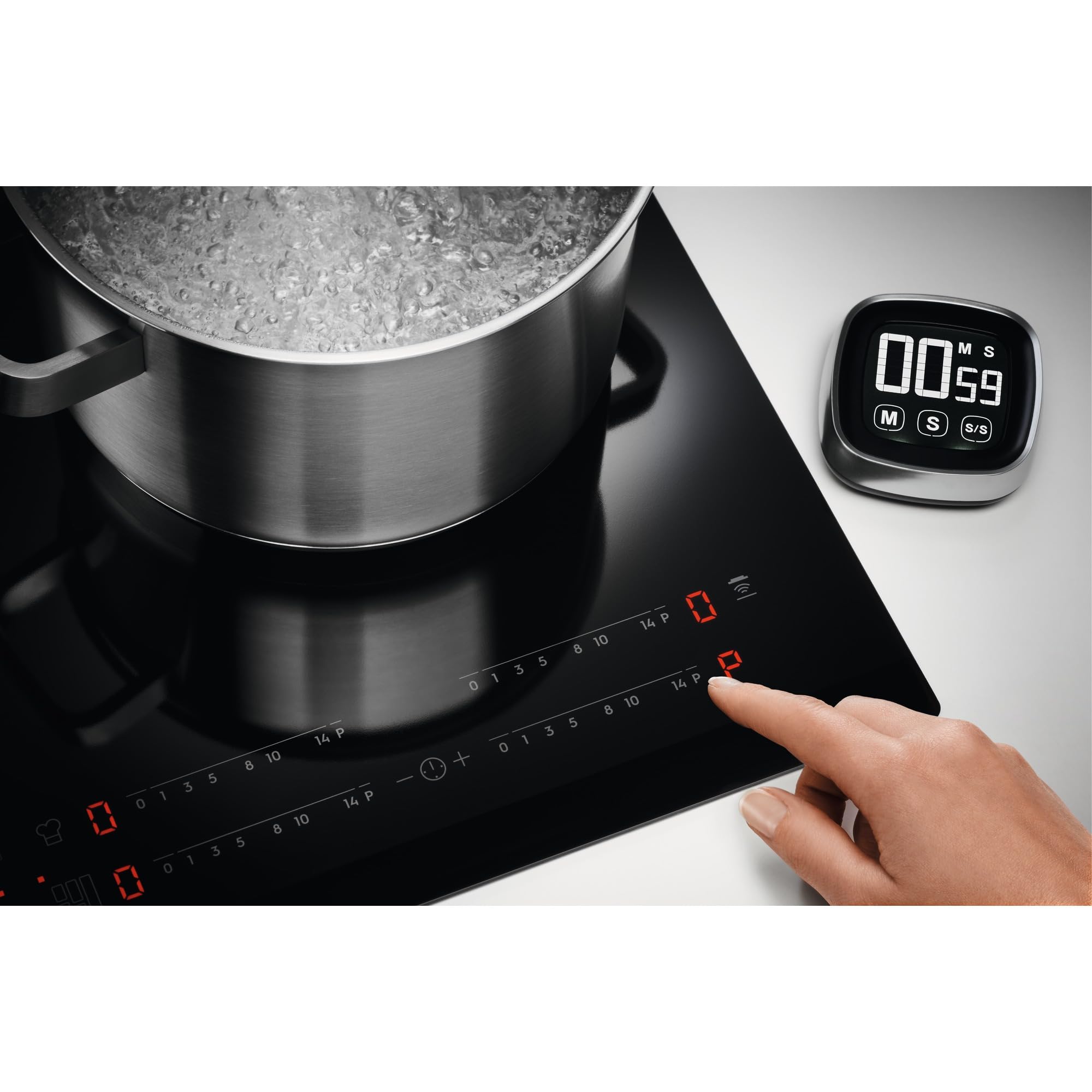 Electrolux Placa de Inducción LIT6340CK, 60 cm, 3 Zonas de Cocción, Sistema Hob2Hood, Función PowerBoost, Controles Deslizantes Independientes, Temporizador Individual, Negro