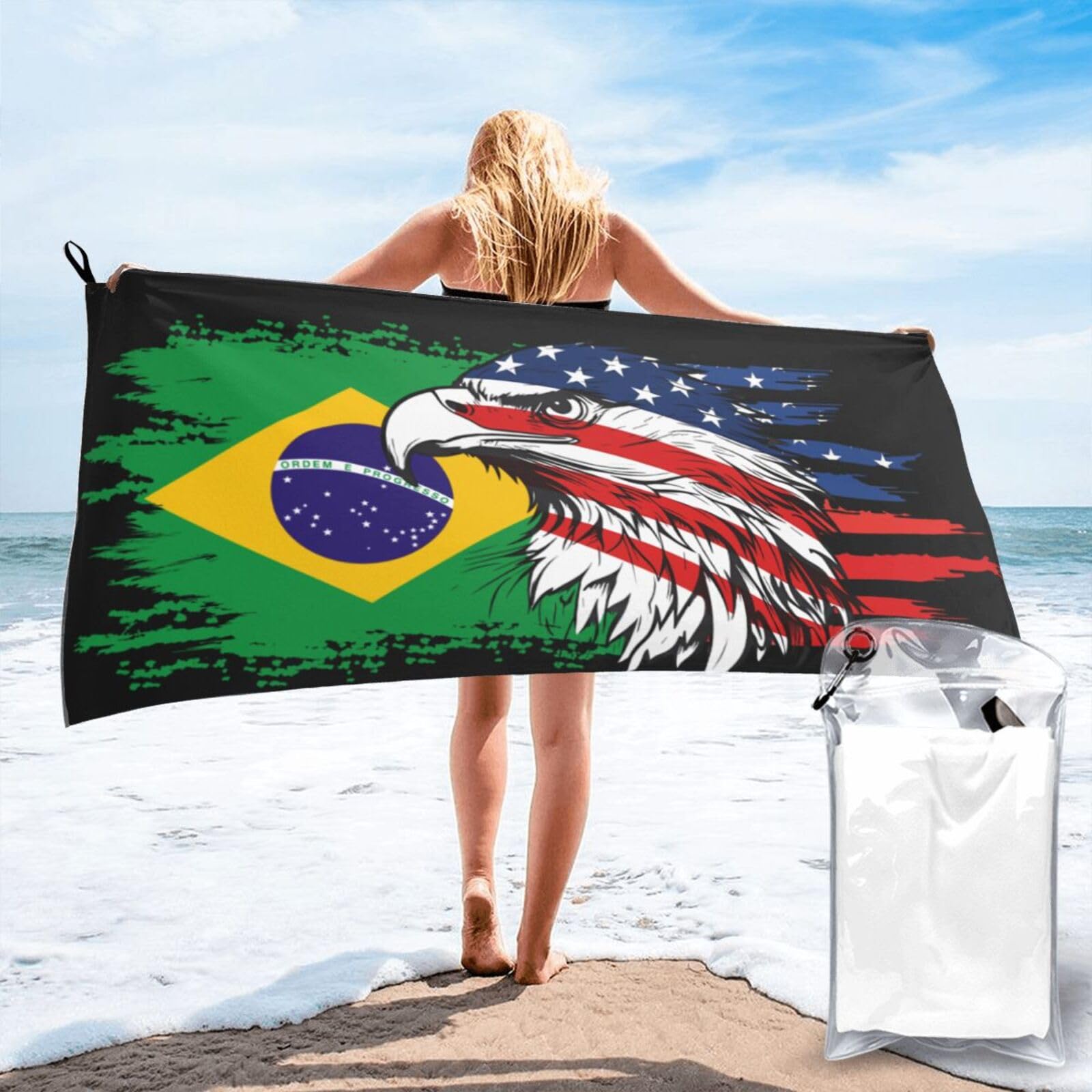 HACXZ America Flag and Belize Flag Microfiber Beach Towel Lightweight Absorbent Travel Pool for Men Women 31.5"X63"