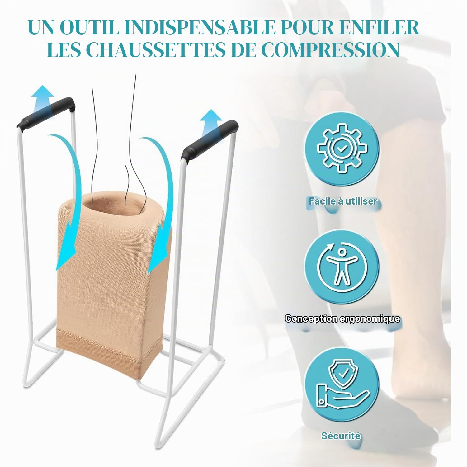 Enfile Bas de Contention, Enfile Bas de Contention, Poignées en Mousse Confortable, Aide à mettre et à enlever chaussettes, Aide à la Mobilité, Pour Senior, Idéal pour Personne Âgées