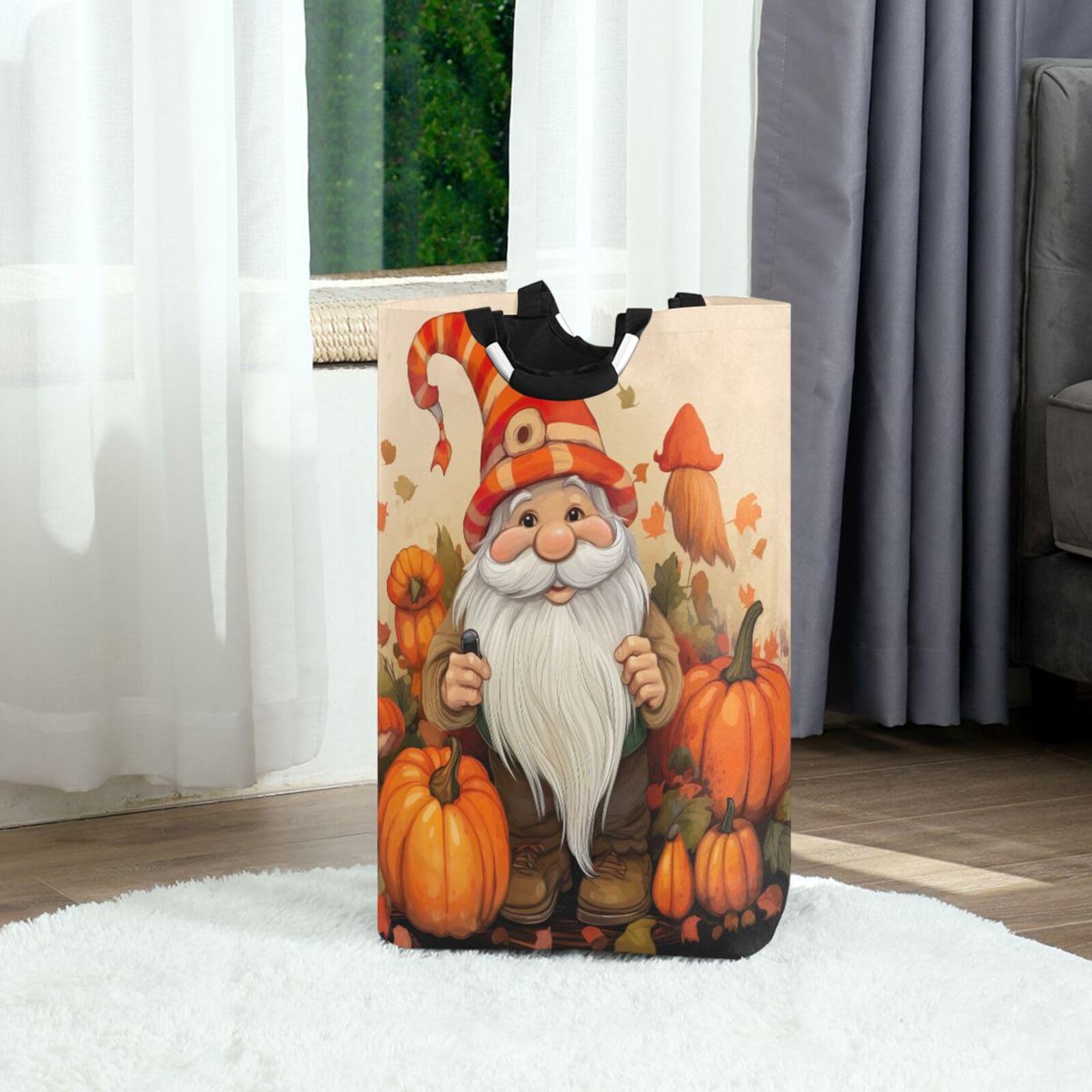 Jihqo Laundry Hamper Basket Thanksgiving Gnome Collapsible Nursery Storage Bin Waterproof Clothing Baskets for Home Bedroom Bathroom Washing Room