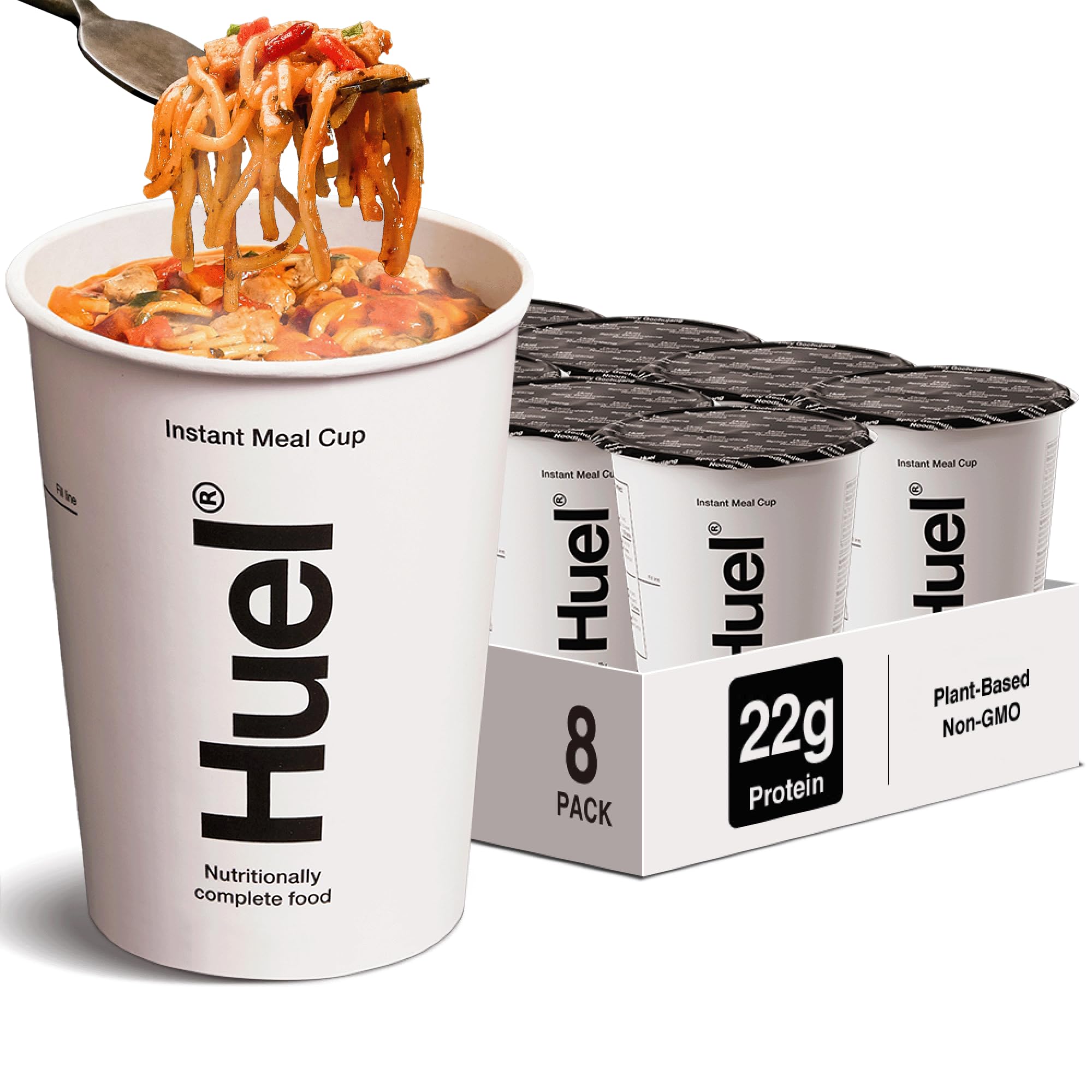 HuelHot and Savory Cups | Spicy Gochujang | 25g Protein Plant Based Instant Meal | 27 Vitamins and Minerals | 100% Nutritionally Complete | 8 Cups
