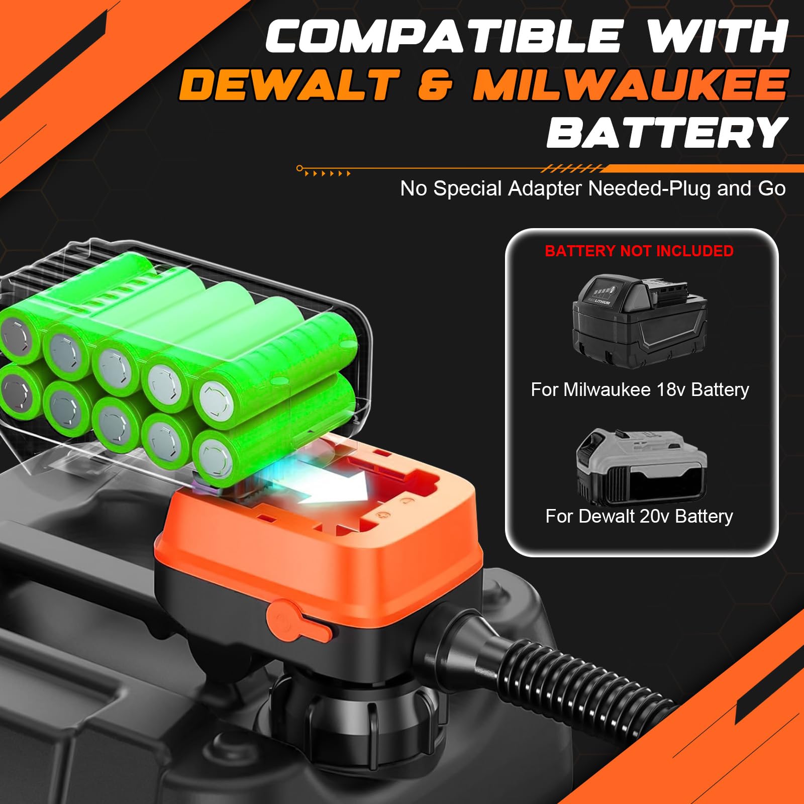 WingFly Bomba de Trasiego de Combustible para Dewalt 20V Milwaukee 18V | Sensor de Parada Automática, Bomba de Líquido Portátil, Bomba de Trasiego Eléctrica (12L/Min)