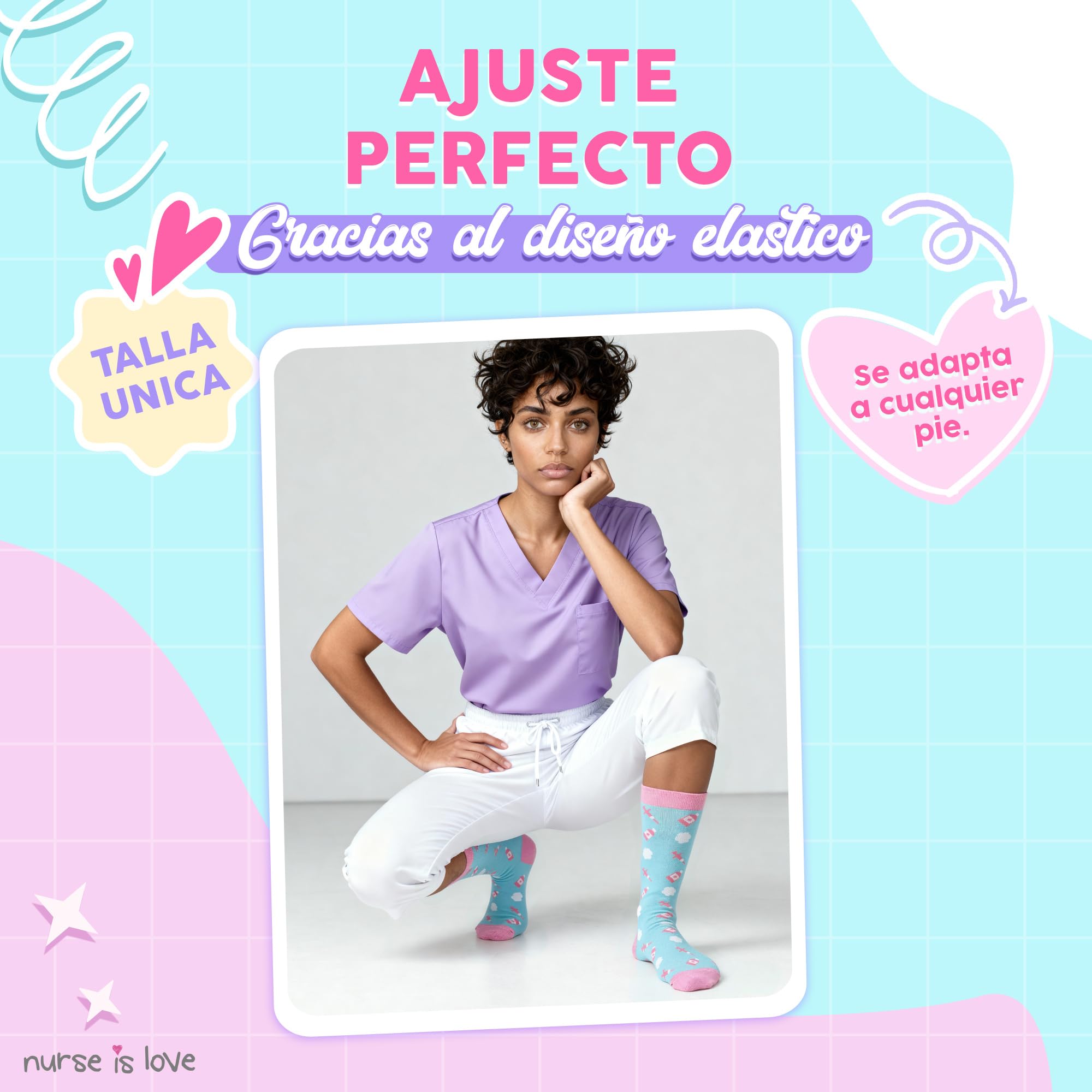 Nurse is Love Set Calcetines Mujer Divertidos para Enfermeras de Ideal para TCAE, Medicos, Vet | Ajusta Con Zuecos Sanitarios Mujer | Regalos Originales | Accesorios Enfermeria