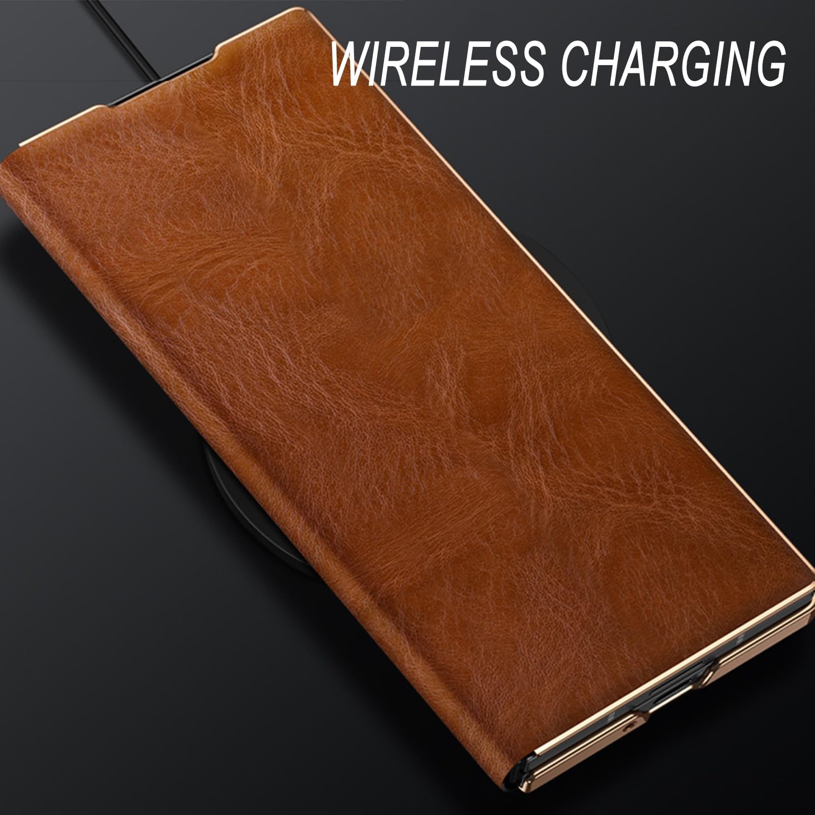 Ribalta Custodia Per Samsung Galaxy Z Fold 8 Ultra, Pelle Vera Placcata | Motivo Cera Olio Affari Cover Protezione Completa Fotocamera Guscio Anti-Impronte,Rosso,Fold 8 Ultra