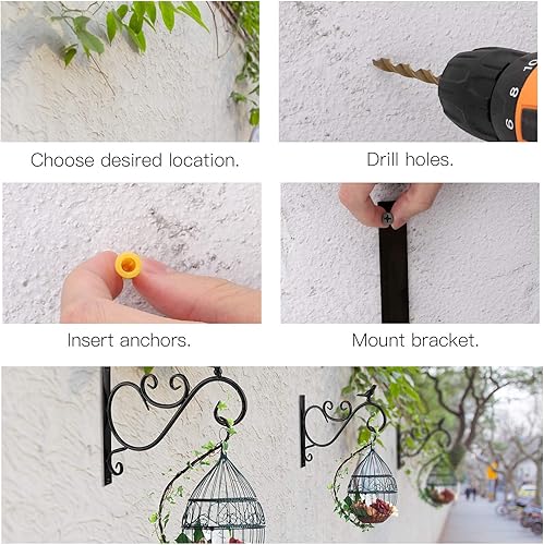 Miniatura 3 de Lewondr Soporte para plantas para colgar en la pared, paquete de 2 ganchos retro de hierro Shepard de 12 pulgadas para comedero de pájaros y flores,