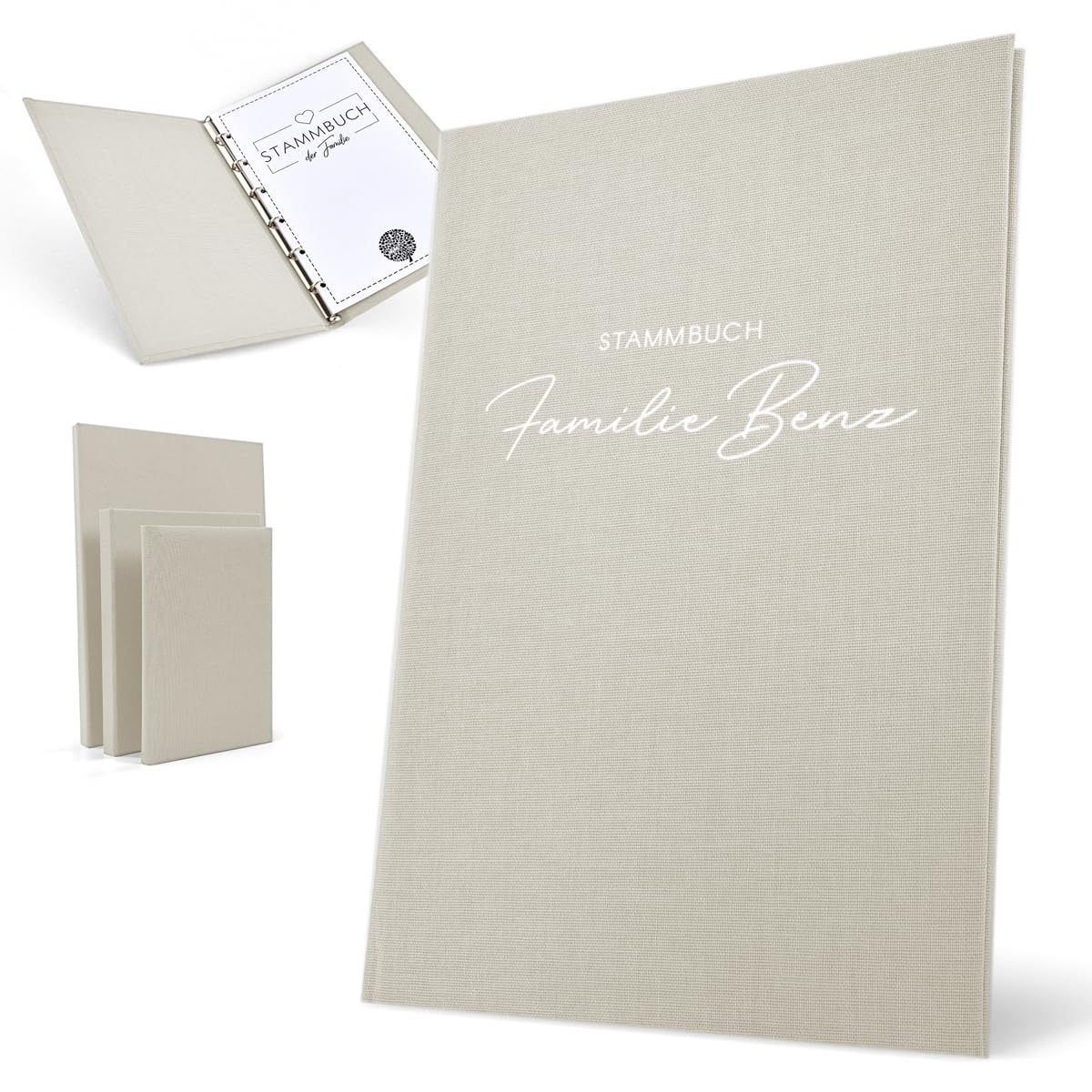 Hochzeitideal Stammbuch 'Serie 311' A5 Creme | Handgefertigt aus Buchbinderleinen 23x19,5 cm | 4-Ring-Mechanik mit 3 Klarsichthüllen | personalisierbar | inkl. Einleger & Erinnerungsseiten