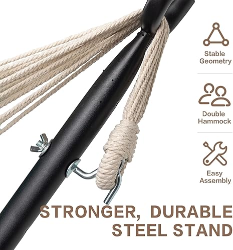 Miniatura 4 de PNAEUT Hamaca doble con soporte de acero que ahorra espacio para 2 personas, resistente para jardín, patio, exterior, hamacas de capacidad de 450