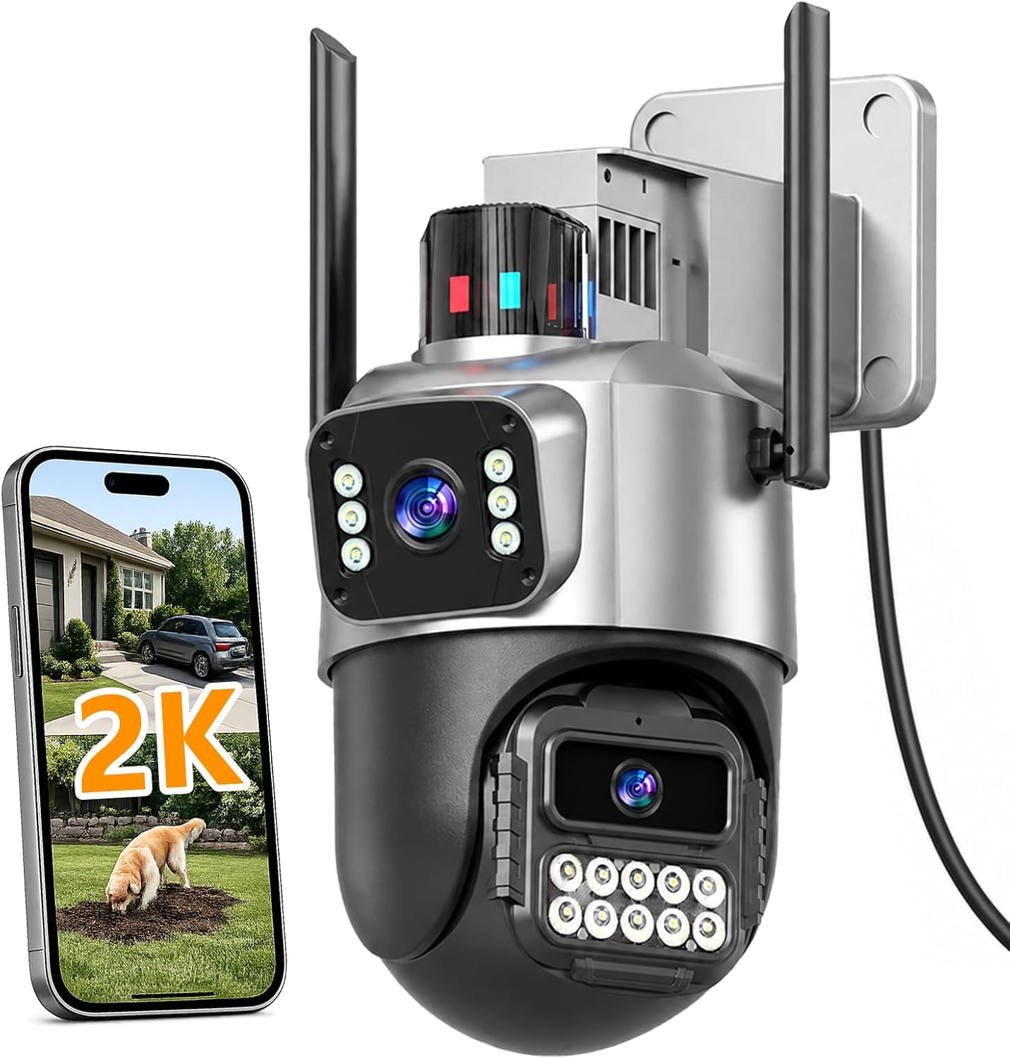 Überwachungskamera Außen, 6MP Dual-Lens WLAN, 2.4/5 GHz | Kamera mit Großem Sichtfeld und Schwenk/Neigefunktion, Farb-Nachtsicht, 2-Wege-Audio, Bewegungsmelder, IP66, SD/Cloud