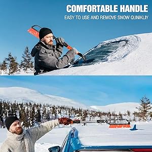 YeewayVeh 35 inch Ice Scrapers for Car Windshield, Extendable Snow Brush for Car with Foam Grip & Additional Handhold, 2 in 1 Detachable & Scratch-Free Snow Scraper for Car Truck SUV, Orange