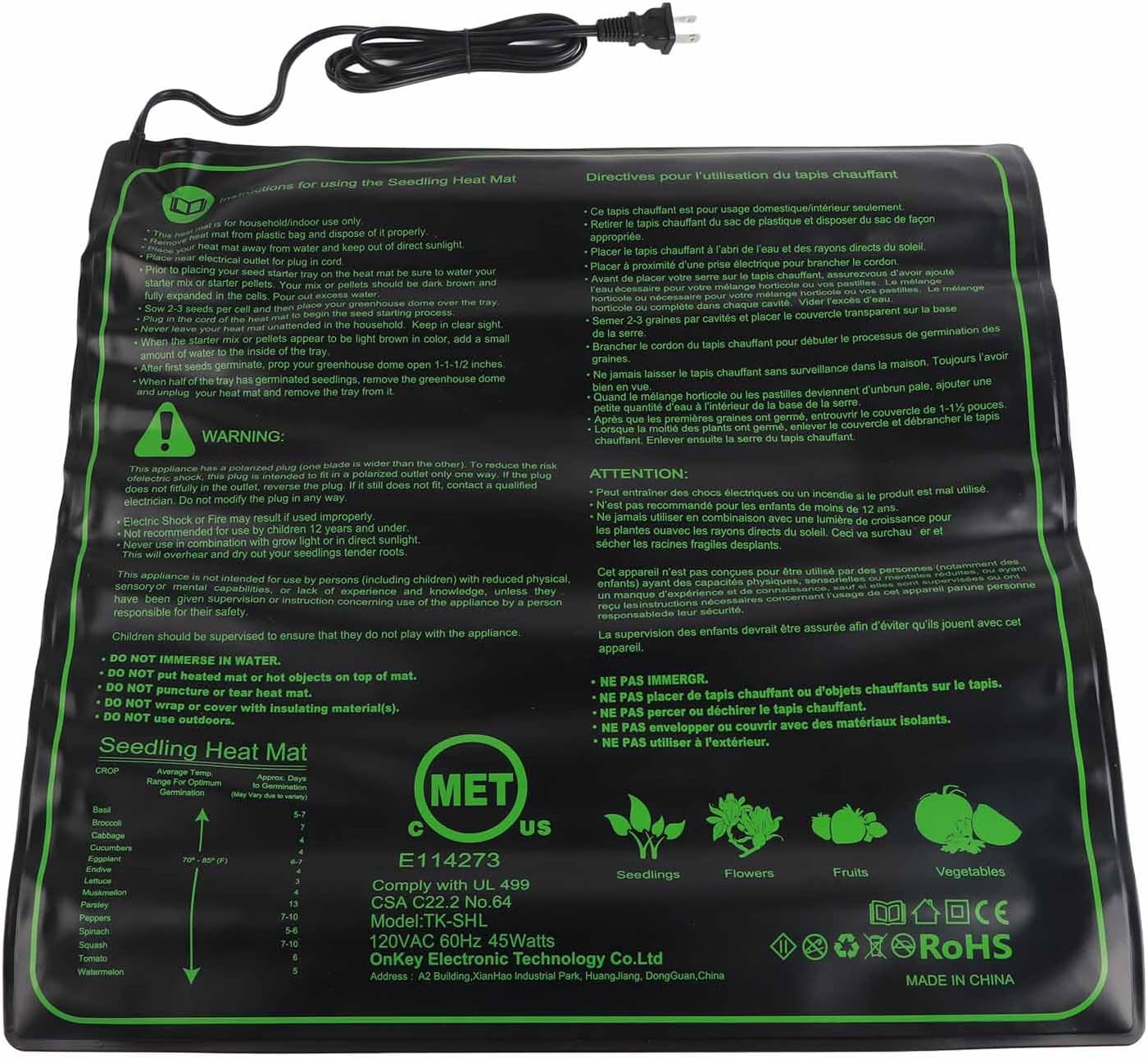 Plant Germination Heating Pad Waterproof Elastic Heating Mat for Plants Safe of Flowering Plants Indoors (US Plug 100‑120V)