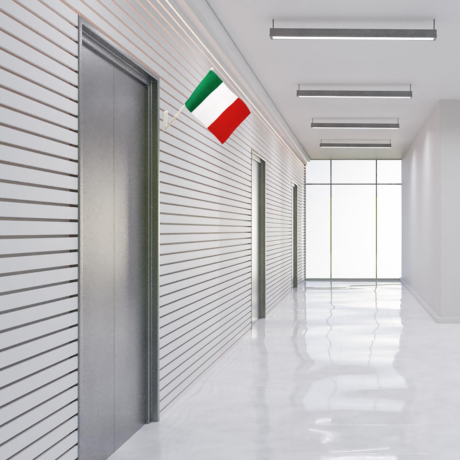Italian National Flag for Desk Office Door, Car Window 14 x 21 cm with 27 cm Stand, Small Italian Flag with Wall Pole, Suv - Image 2
