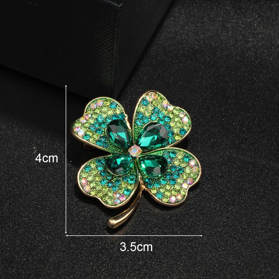 Spilla Quadrifoglio Portafortuna San Patrizio - Cristallo Verde Cuore, Gioiello Irlandese In Argento 925 Per Donne