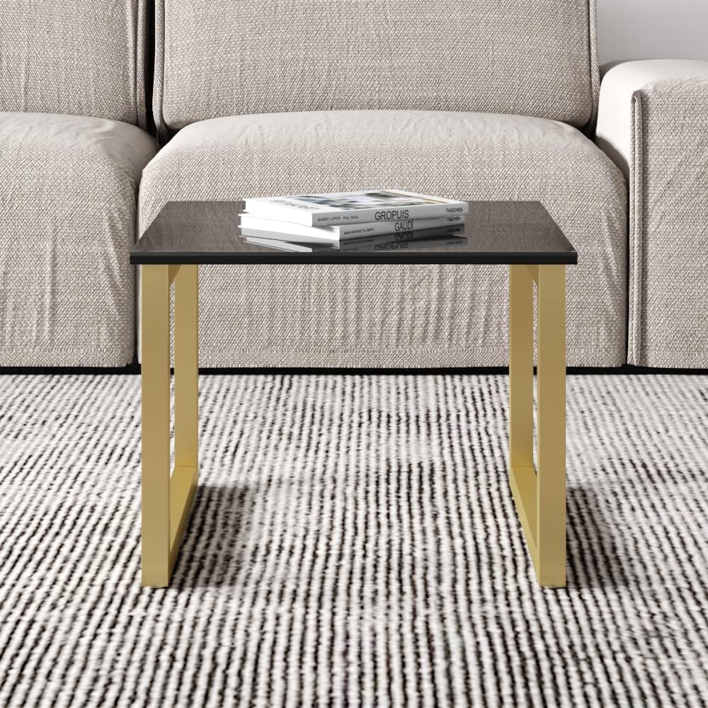 Meble Furniture Mawa Coffee Table 24" — Modern Rectangular Design — High Gloss Finish, 24 x 16 x 16 inches — Black/Gold