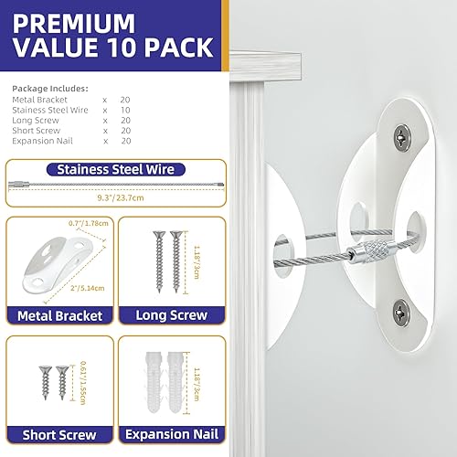 Vista 3 de 4our Kiddies 10 Pack Furniture Anchors for Baby Proofing, Anti Tip Furniture Wall Anchors, Secure 400 Pounds Cabinet, Bookcase, Dresser to Wall
