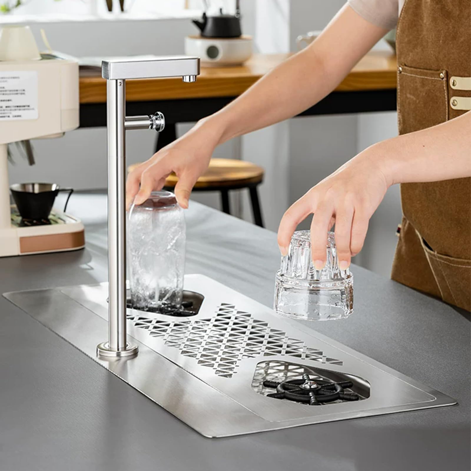 Płukanie dzbanków ze stali nierdzewnej, płyn do kawy espresso, środek do czyszczenia filiżanek herbaty z mlekiem i kawą, z kranem, tacą spustową i kapiącą, do domu, kuchni, hotelu
