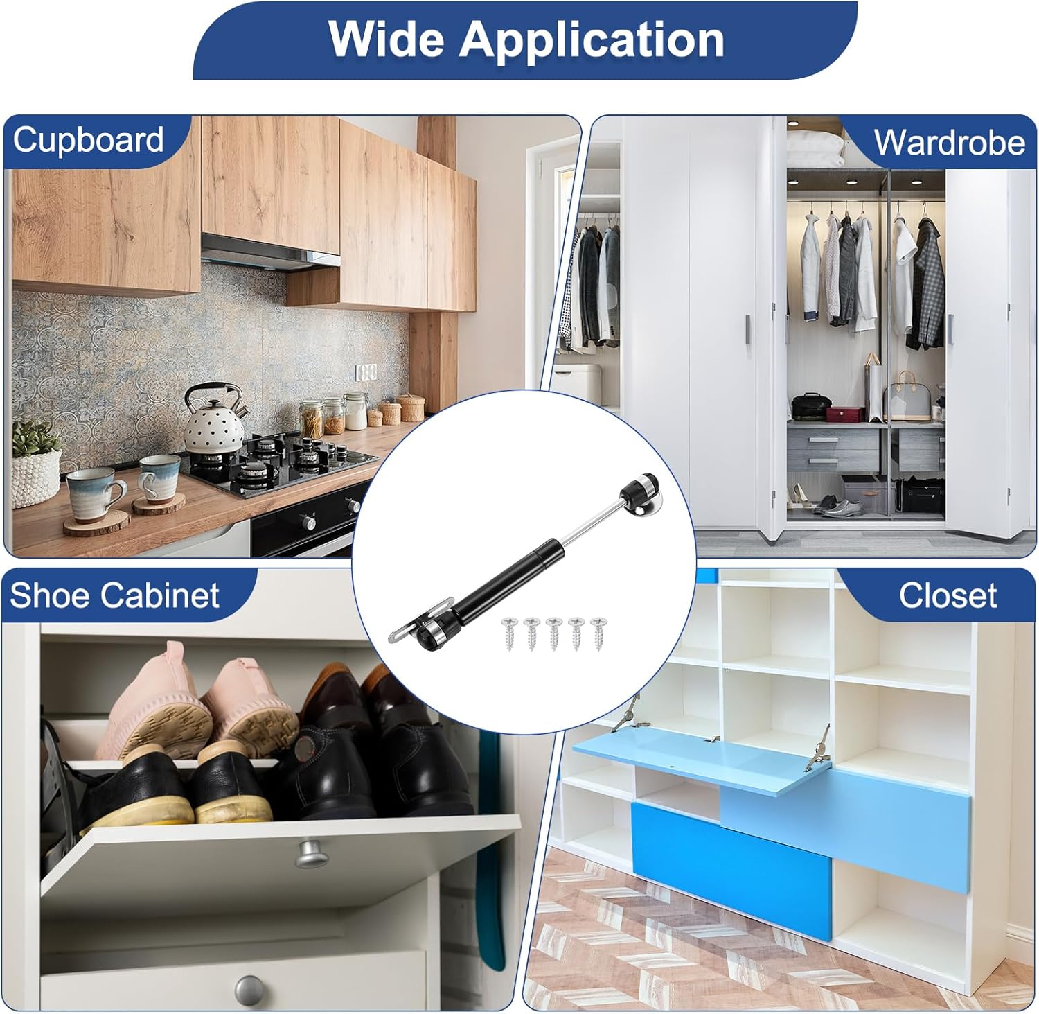 sourcing map 2Pcs Lid Support Hinges,6 Inch 50N Gas Struts Soft Close Folding Lid Stay Hinges Lift Support Slow Lowering Pneumatic Lid Buffer for Cabinet Closet Wardrobe, Black