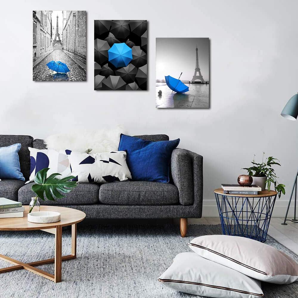 Tech Deals 🔥 Black and white Eiffel Tower Canvas wall art for living room bathroom Wall Decor bedroom wall Artworks Pictures blue watercolor painting Canvas art 16 x 24 3 Piece modern office Home Decoration