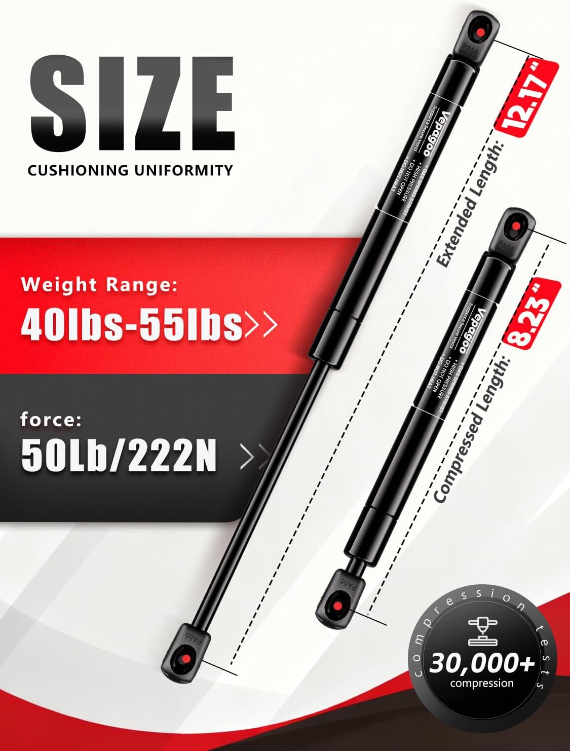 Vepagoo C16-12104 12 inch 50Lb Gas Shocks Struts for Truck Pickup Tool Box Boat Deck, Weatherguard Toolbox are Topper Camper Shell Side Window, 2pcs (1 Pair)