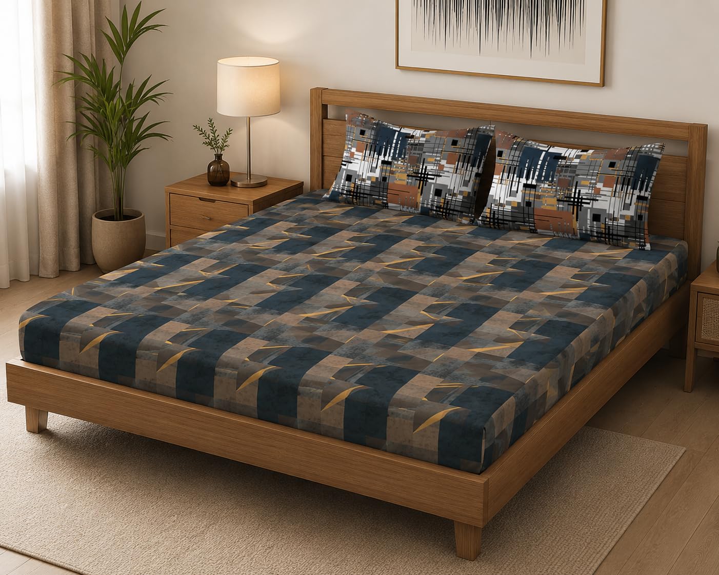 LOOMLYFE 300 TC Microfiber XXL Soft Cotton Super King Size Printed Bedsheet For Double Bed, 108 Inches X 108 Inches, 9 Feet, 275 X 275 Cm With 2 Large Size Pillow Covers - Coffeebluebox