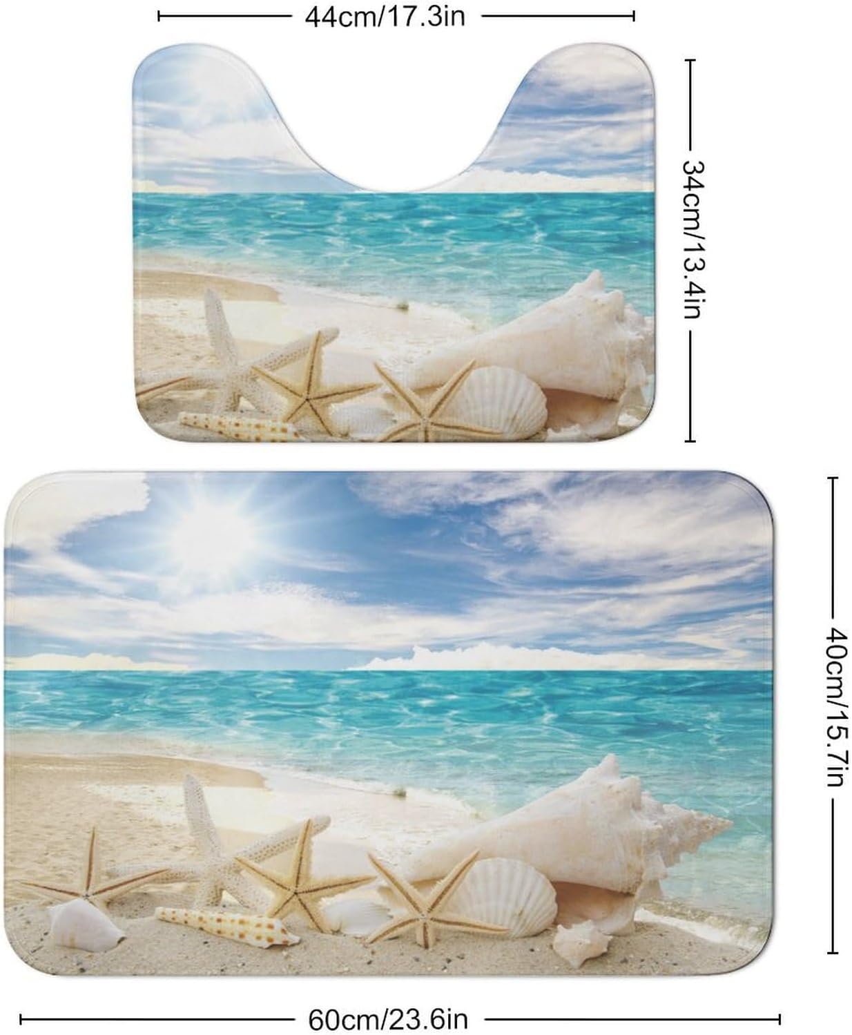 2 Piece Bathroom Rugs Set,Personalized Design Your Own Photo Pictures Logo Text Name Non-Slip Carpets for Toilet Beach Pattern
