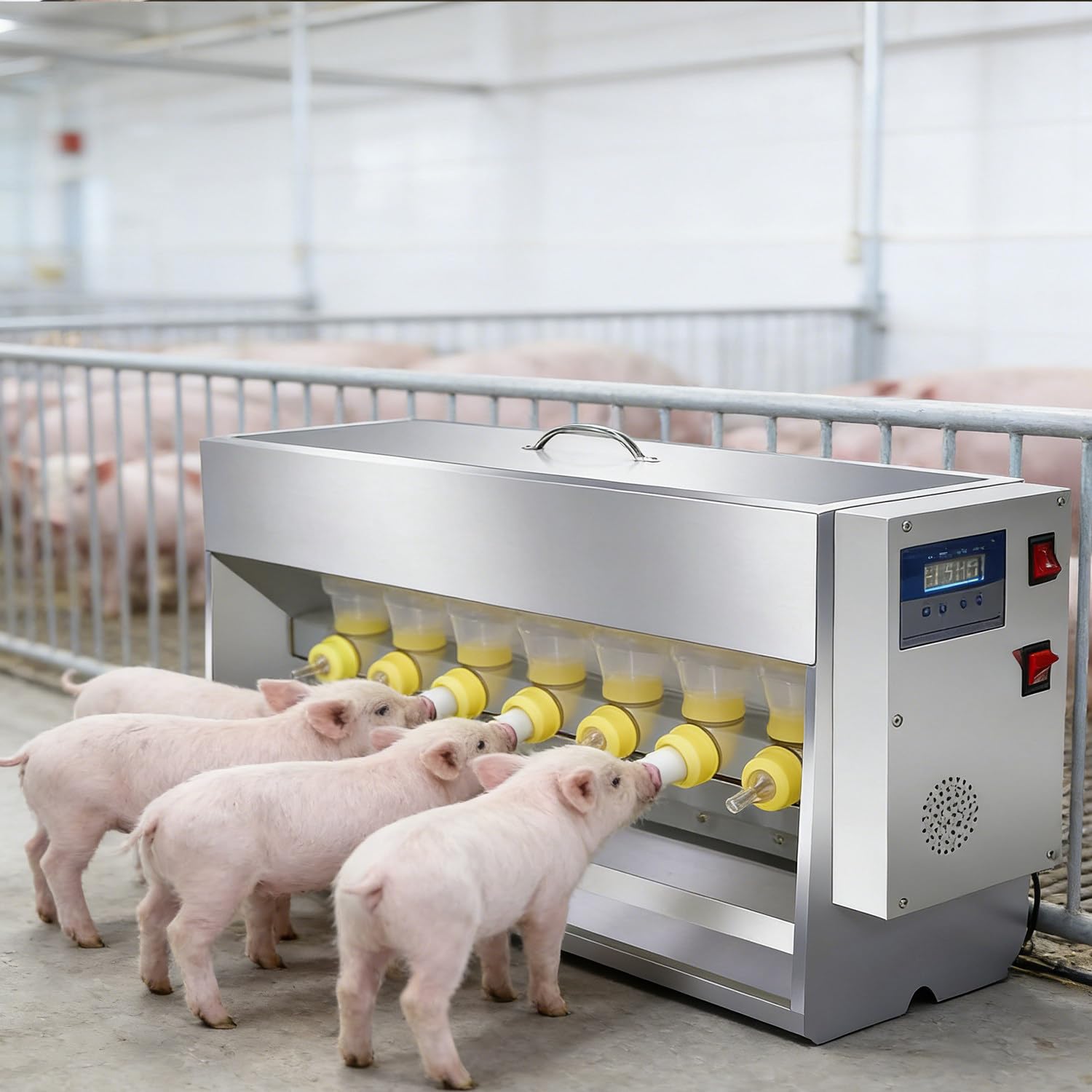 YXYLJOZ Automatic Piglet Milk Feeder with 10 Nipples, Constant Temperature, Sow Voice Simulation, Dry Burn Protection, Easy Clean for Pig Farming (14nipples)