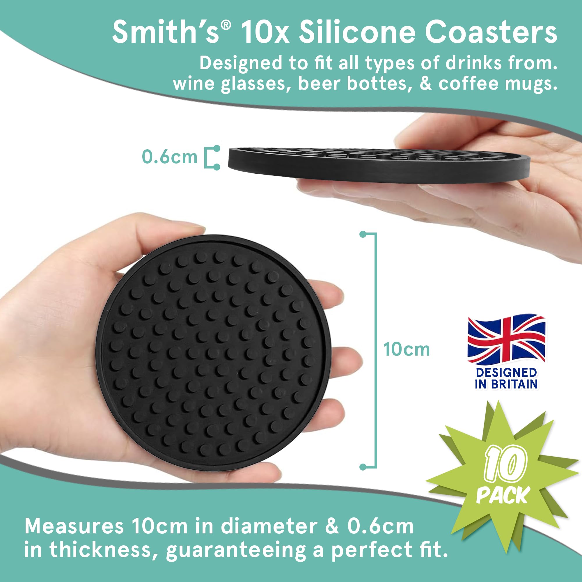 10 Pack Silicone Coasters by Smith’s®, Black / V1 - 10 Pack - Image 2