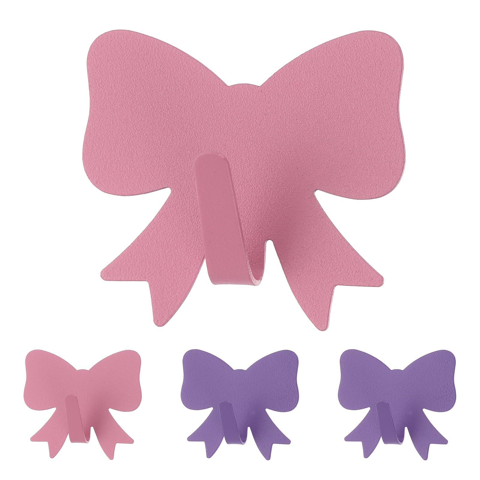 sourcing map 4Pcs Bow Knot Decorative Wall Hooks, Metal Self Adhesive Towel Hook Heavy Duty Sticky Wall Hangers for Bathroom, Kitchen, Home and Office Hanging Keys, Coats, Rose Gold/Purple
