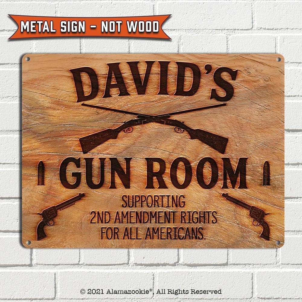 David's Gun Room, 11.5 x 15.5 Inch Aluminum Sign, Personalized Armory & Safe Wall Décor, 2nd Amendment Gifts for Gun Owners, Gunsmiths, Hunters, Law Enforcement, Military, Firing Range Operators
