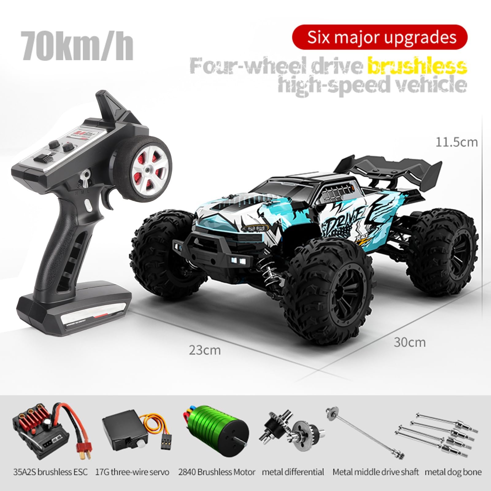Auto Telecomandata RC Auto 2.4 Ghz 70 KM/H Ad Alta Velocità 1/16 Off Road RC Camion Motore Brushless HA CONDOTTO LA Luce 4WD Veicolo Da Corsa Arrampicata Auto Regali per Bambini Adulti 3 Batter