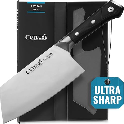 Cutluxe Cuchillo Hendedor de Carne - Cuchillo Hendedor de Carnicero Pesado de 7", Hoja de Acero Alemán Extremadamente Afilada, Espiga Completa,