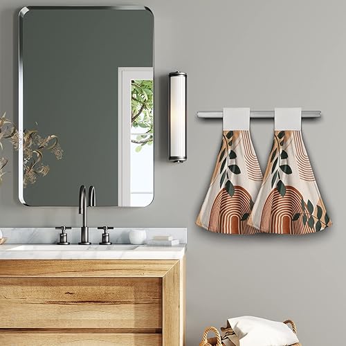 Miniatura 6 de Giwawa Toallas de cocina de hojas bohemias, 2 piezas, color naranja, moderno, paño suave y absorbente, toallas de té, toallas para baño, hotel,