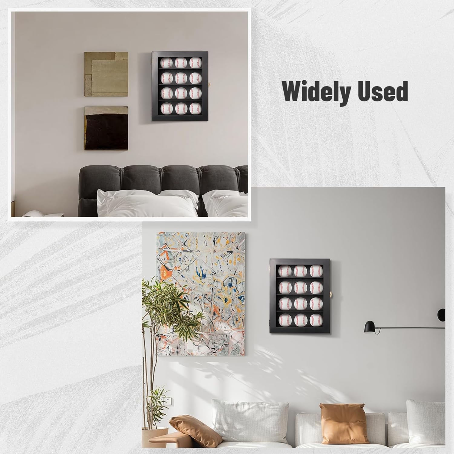 12 Wooden Wall-Mounted Baseball Display Case, Cabinet with Shelf Holder for Home Gym School