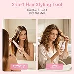 2-in-1 Cordless Mini Travel Hair Straightener Curler Flat Iron | Pink Rhinestone shell, titanium flat iron, anti-frizz smooth styling, 5000mAh USB-C recharge, 3 temp, on-the-go touch-ups