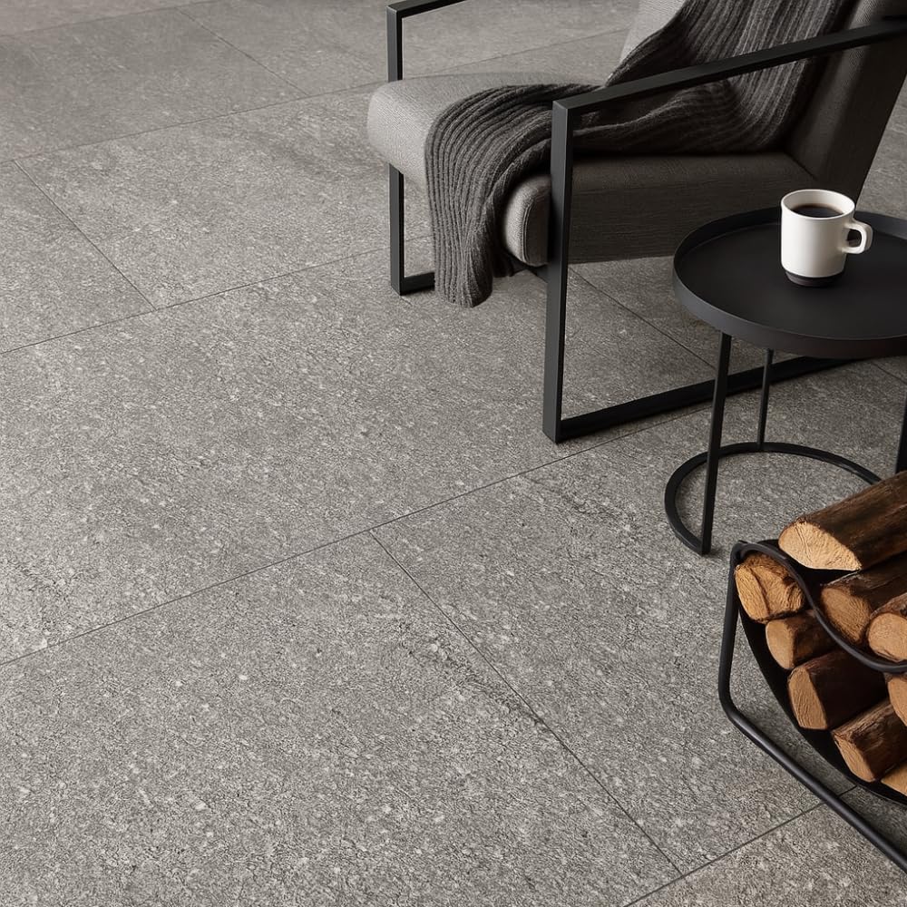 FORTUNATO Piastrella Interni Esterni Gres Porcellanato Rettificata Superficie Bocciardata Finitura Opaca London Grey 60x120 cm (London Grey, 1,44 m²)